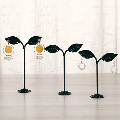 New Simple Wrought Iron Leaf Three-Piece Earrings Jewelry Display Stand Jewelry Storage Rack Counter Display Wholesale