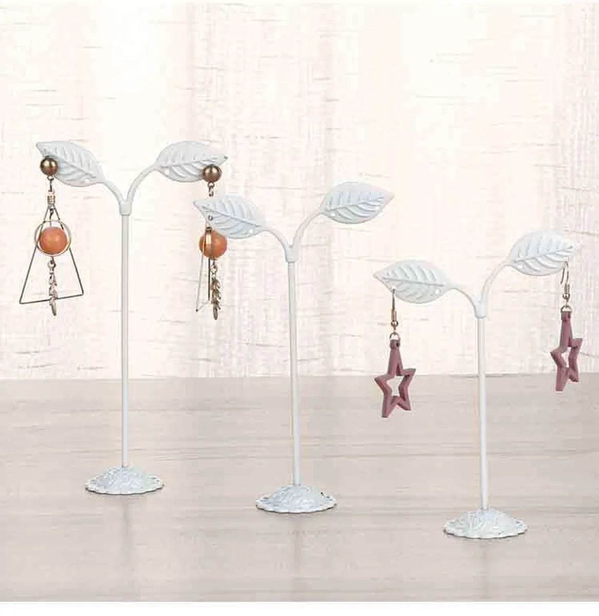 New Simple Wrought Iron Leaf Three-Piece Earrings Jewelry Display Stand Jewelry Storage Rack Counter Display Wholesale