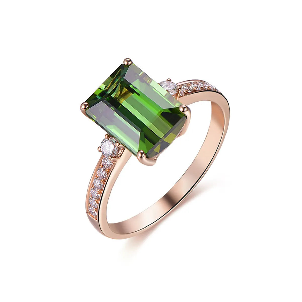 New Simulation Green Tourmaline Ring Plated 18k Rose Gold Inlaid Emerald Open Ring Female