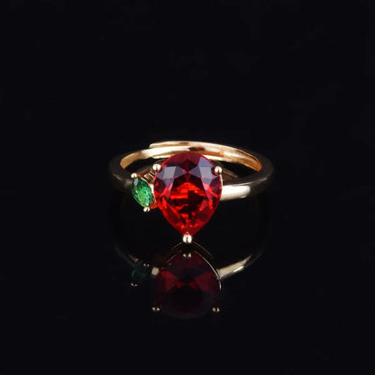 New Simulation Pigeon Blood Ruby Drop-Shaped Ring 18k Yellow Gold Color Imitation Tourmaline Open Ring