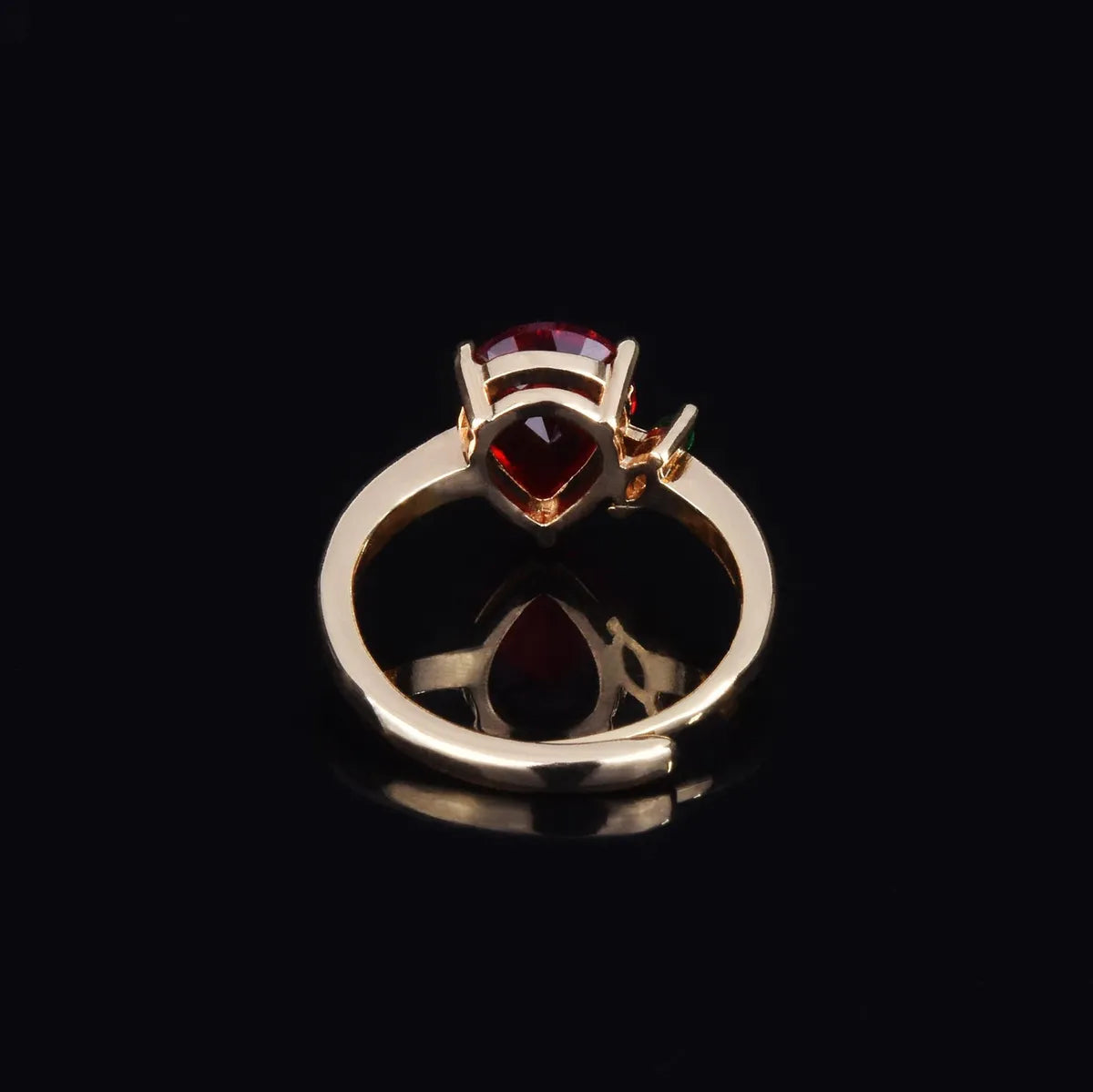 New Simulation Pigeon Blood Ruby Drop-Shaped Ring 18k Yellow Gold Color Imitation Tourmaline Open Ring