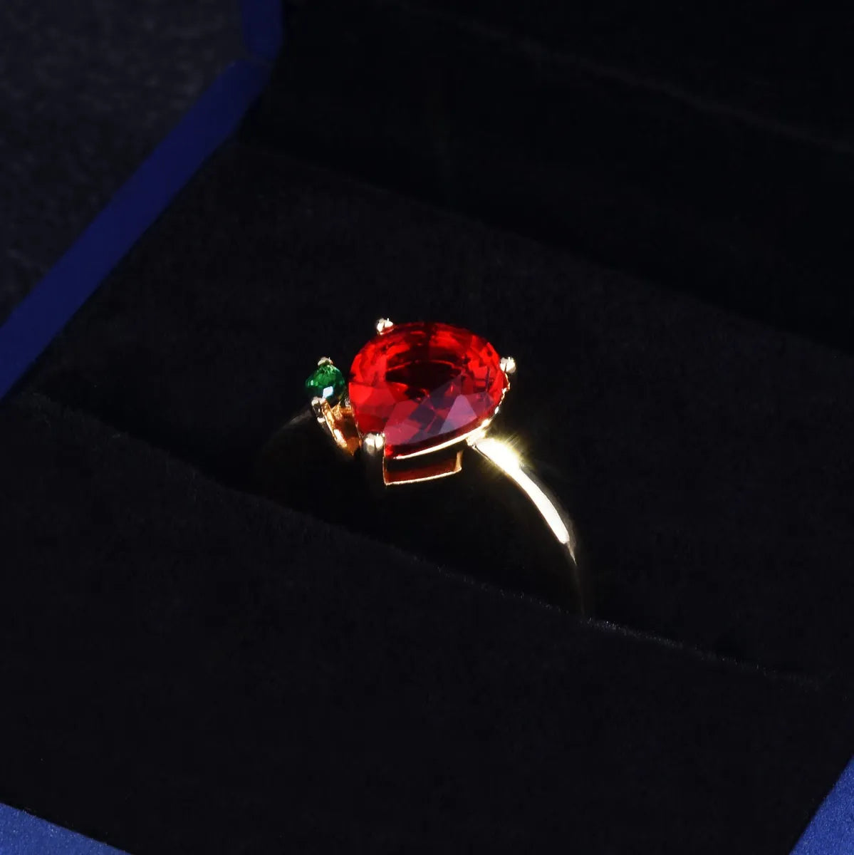 New Simulation Pigeon Blood Ruby Drop-Shaped Ring 18k Yellow Gold Color Imitation Tourmaline Open Ring