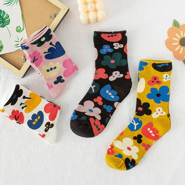 New Socks Women'S Tube Socks Korean Small Flower Personality Cartoon Socks Wholesale