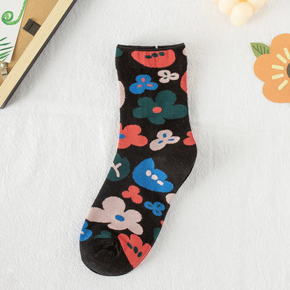 New Socks Women'S Tube Socks Korean Small Flower Personality Cartoon Socks Wholesale