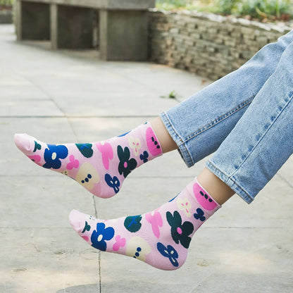 New Socks Women'S Tube Socks Korean Small Flower Personality Cartoon Socks Wholesale