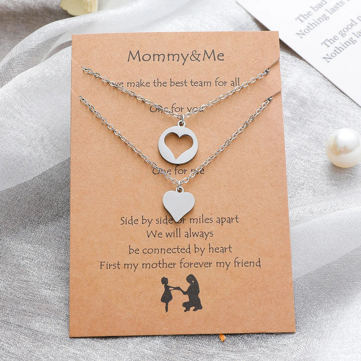 New Stainless Steel Heart-shaped Mother-daughter Parent-child Sweater Chain 2-piece Set