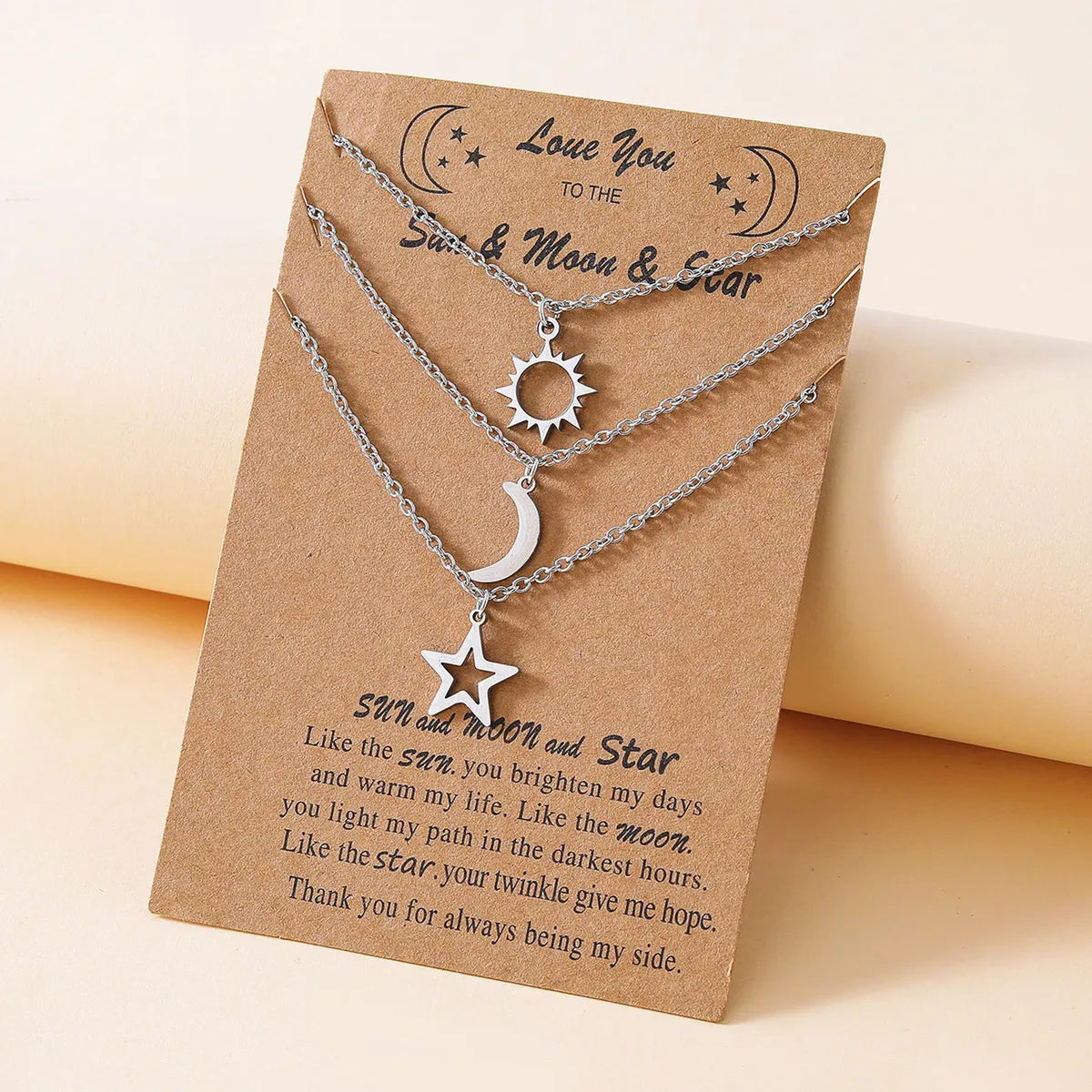 New Stainless Steel Sun Moon Star Necklace European And American Personality Pendent Necklace