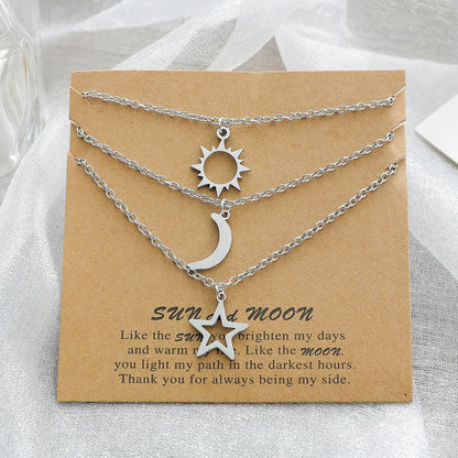 New Stainless Steel Sun Moon Star Necklace European And American Personality Pendent Necklace