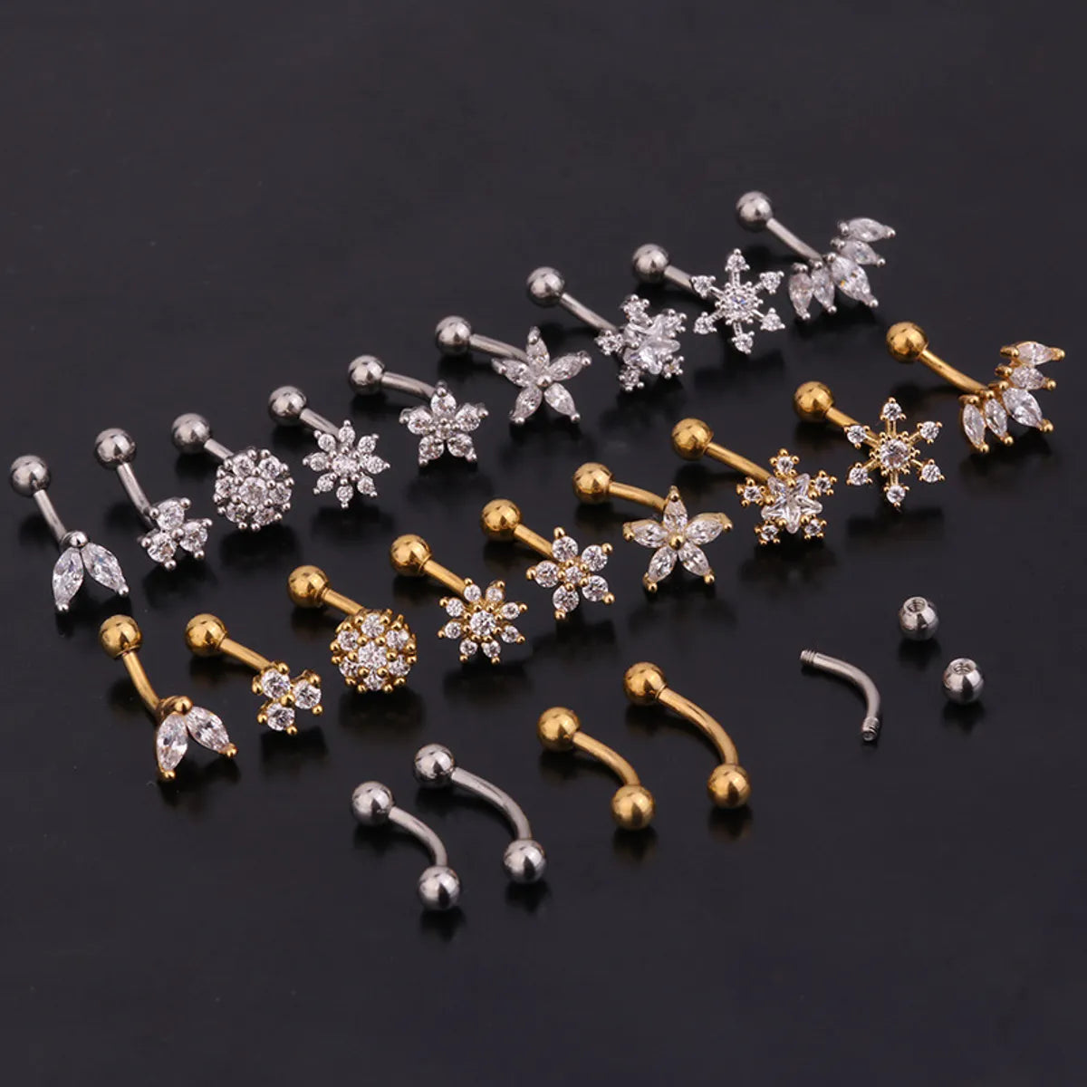 Ear Cartilage Rings & Studs Lady Flower 316 Stainless Steel  Copper Inlaid Zircon