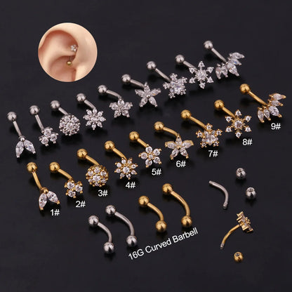 Ear Cartilage Rings & Studs Lady Flower 316 Stainless Steel  Copper Inlaid Zircon