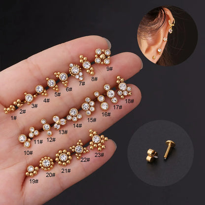 New Style 16g Pure Stainless Steel Diamond-studded Inner Teeth Lip Nails Ear Bone Nails European And American Popular Piercing Earrings Foreign Trade Jewelry