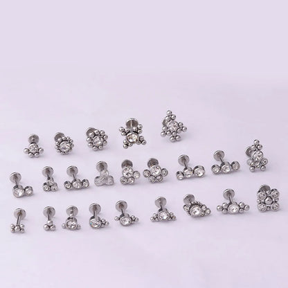 New Style 16g Pure Stainless Steel Diamond-studded Inner Teeth Lip Nails Ear Bone Nails European And American Popular Piercing Earrings Foreign Trade Jewelry