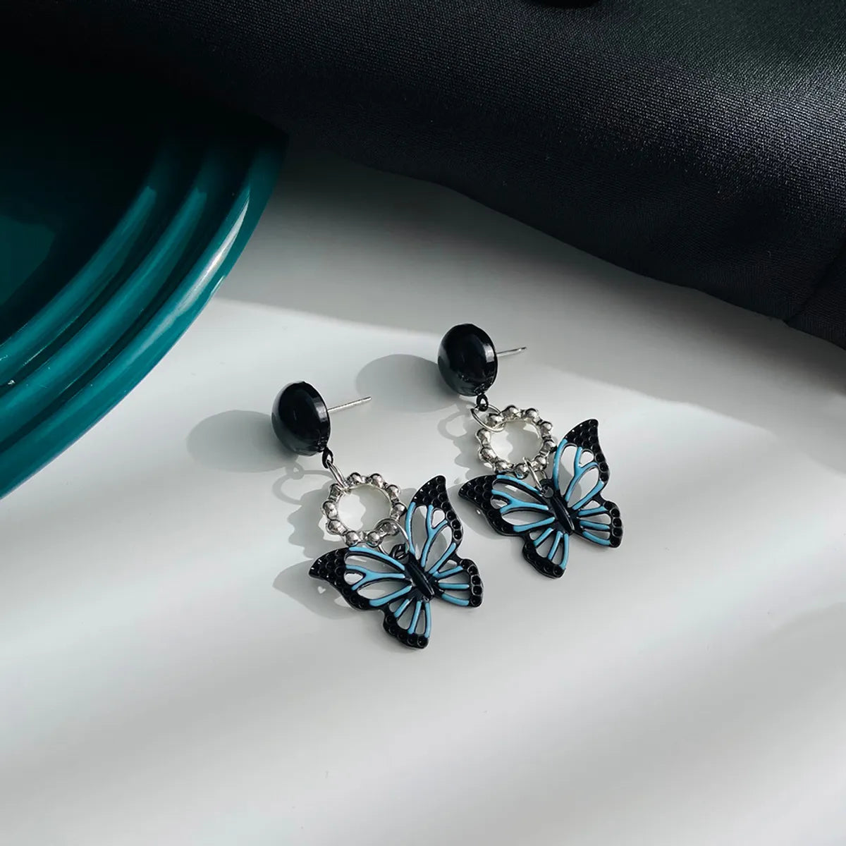 New Style Black Hollow Butterfly Pendant Alloy Earrings