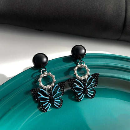 New Style Black Hollow Butterfly Pendant Alloy Earrings