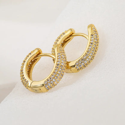 New Style Circle Copper Plating 18k Gold Full Zircon Earrings