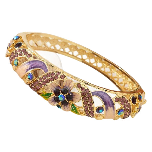 New Style Cloisonné Bracelet In Alloy With Large Circle Cut Out Inlaid With High Grade Diamond And Electroplated