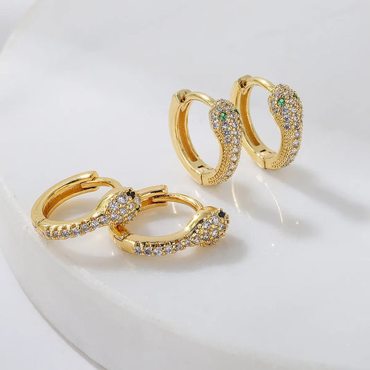 New Style Copper Plated 18k Gold Micro Inlaid Zircon Snake Earrings