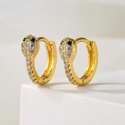 New Style Copper Plated 18k Gold Micro Inlaid Zircon Snake Earrings