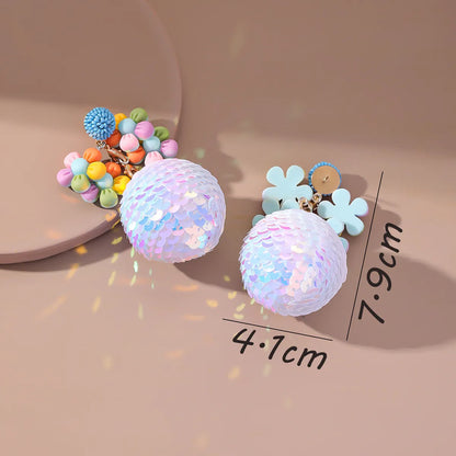 New Style Creative Flower Sequin Ball Pendant Earrings