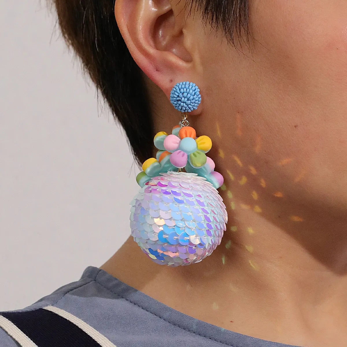 New Style Creative Flower Sequin Ball Pendant Earrings