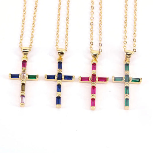 Fashion Geometric Cross Copper Zircon Necklace In Bulk