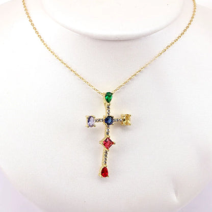 Fashion Geometric Cross Copper Zircon Necklace In Bulk