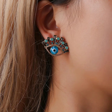 New Style Earrings Fashion Blue Eyes Earrings Inlaid Rhinestone Eyes Temperament Earrings Wholesale Nihaojewelry