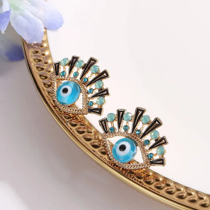 New Style Earrings Fashion Blue Eyes Earrings Inlaid Rhinestone Eyes Temperament Earrings Wholesale Nihaojewelry