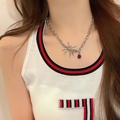 New Style Fashion Spider Ruby Pendant Clavicle Chain Necklace