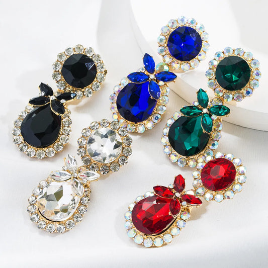 New Style Fashion Water Drop Shape Color Rhinestone Pendant Earrings