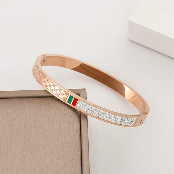 New Style Red And Green Diamondencrusted Titanium Steel Rose Gold Electroplated Bracelet Simple Allmatch