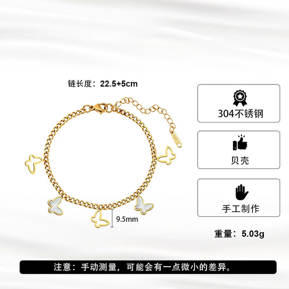 New Style Stainless Steel Women's Anklet With Geometric Pattern And Hollow Butterfly Shell Design