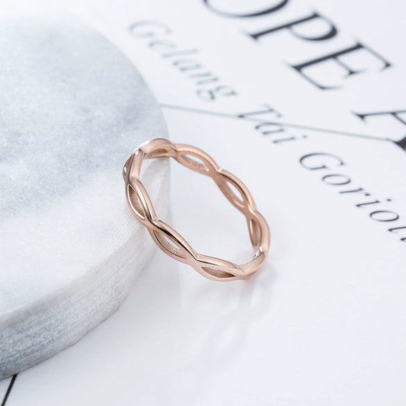 New Style Titanium Steel Rose Gold Ring Hollow Wave Fashion Simple Couple Ring  Sales