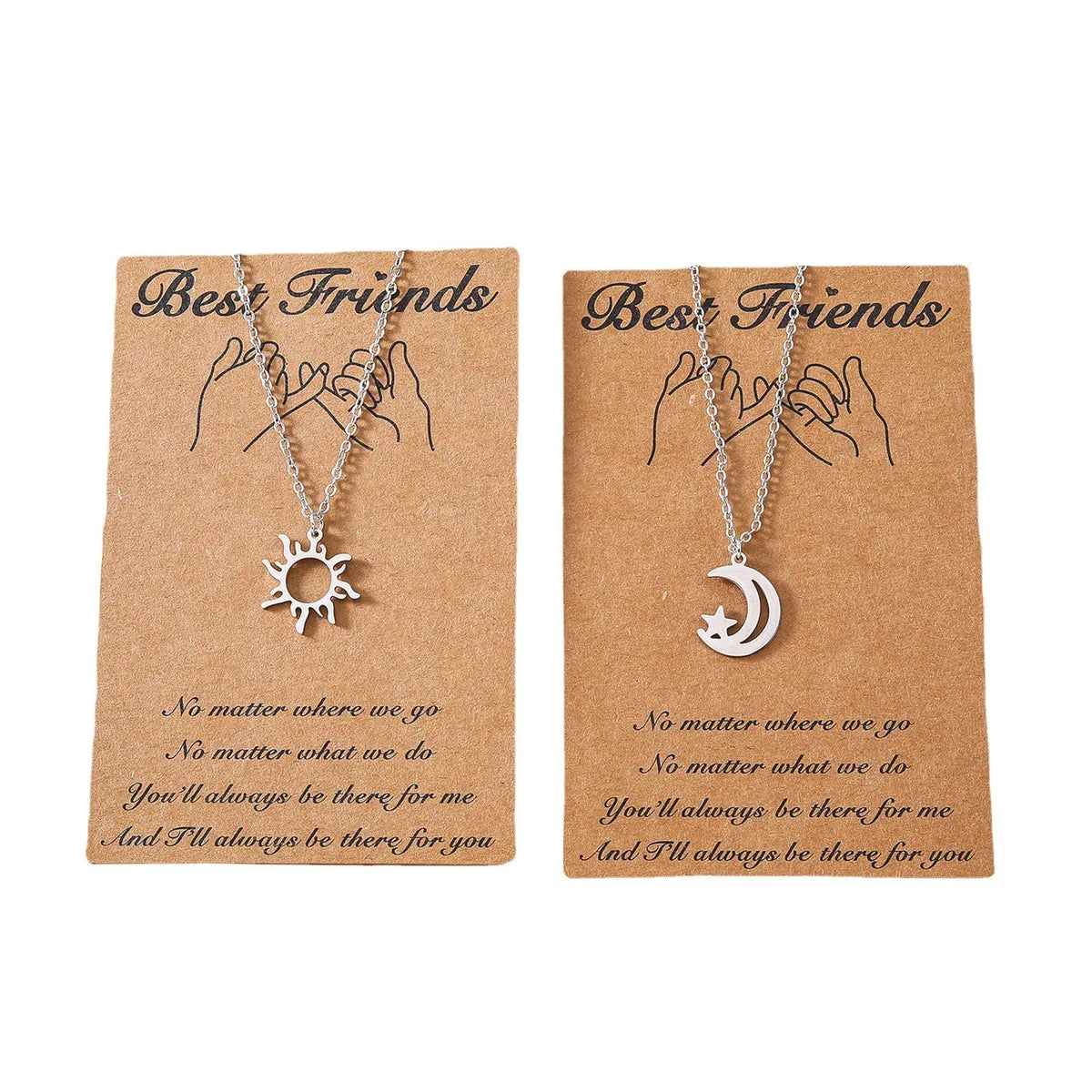 New Sun Moon Good Friend Card Creative Stainless Steel Sun Moon Clavicle Chain 2 Piece Set