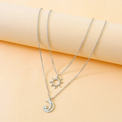 New Sun Moon Good Friend Card Creative Stainless Steel Sun Moon Clavicle Chain 2 Piece Set