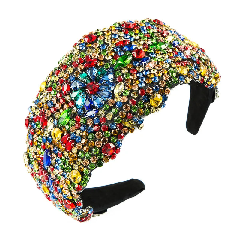 New Super Exaggerated Starry Colorful Rhinestone Wide-Brimmed Headband Women'S Luxury Fabric Headwear