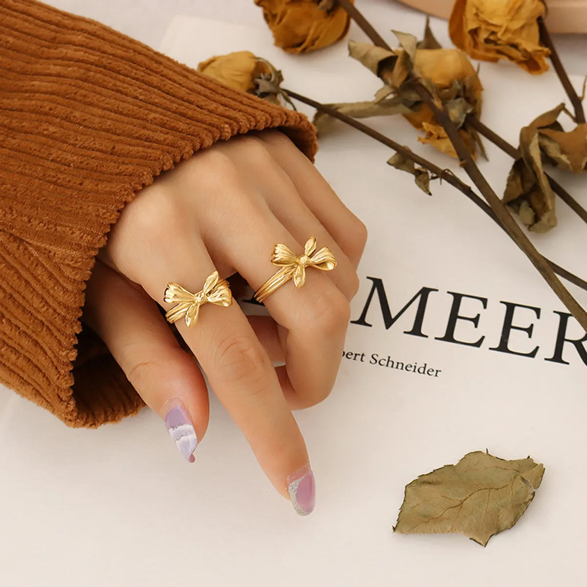 New Three-dimensional Bow Geometric Open Ring Creative All-match Metal Ring