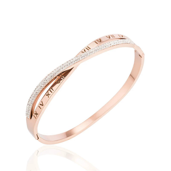 New Titanium Steel Diamond Rose Gold Twisted Arm Bracelet Female Roman Text Bracelet Stainless Steel Jewelry Wholesale
