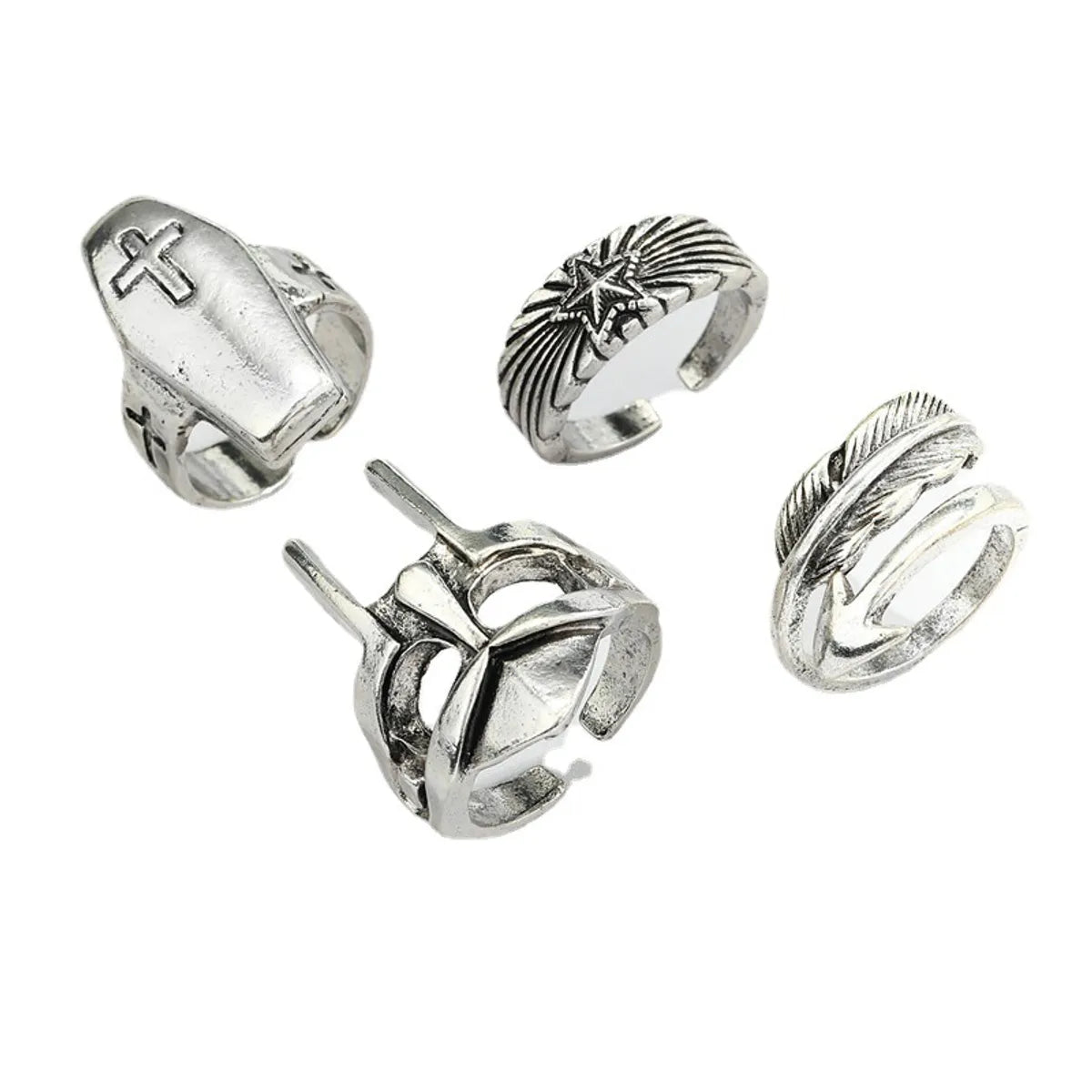 New Trend Retro Cross Five-pointed Star Feather Ring Punk Hollow Mask Ring Cross-border