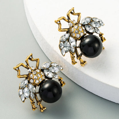 Retro Insect Diamond Alloy Artificial Gemstones Earrings