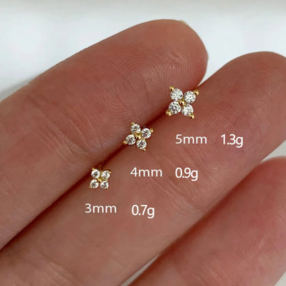 New Trendy Korean Mini Flower Copper Zircon Small Stud Earrings