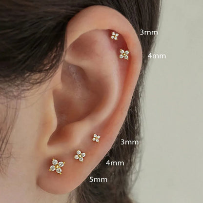 New Trendy Korean Mini Flower Copper Zircon Small Stud Earrings