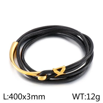 Retro Solid Color Titanium Steel Handmade 18K Gold Plated Men'S Bracelets