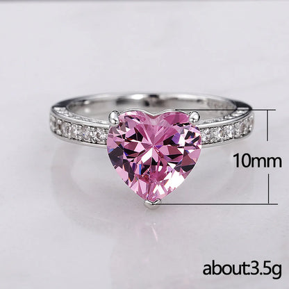 New Wedding Rings Inlaid With Aaa Heart-shaped Pink Diamond Zircon Copper Ring