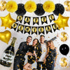 New Year Black And Gold Latex Balloon Set With Happy New Year Flag Banner Party Decorations