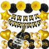 New Year Black And Gold Latex Balloon Set With Happy New Year Flag Banner Party Decorations