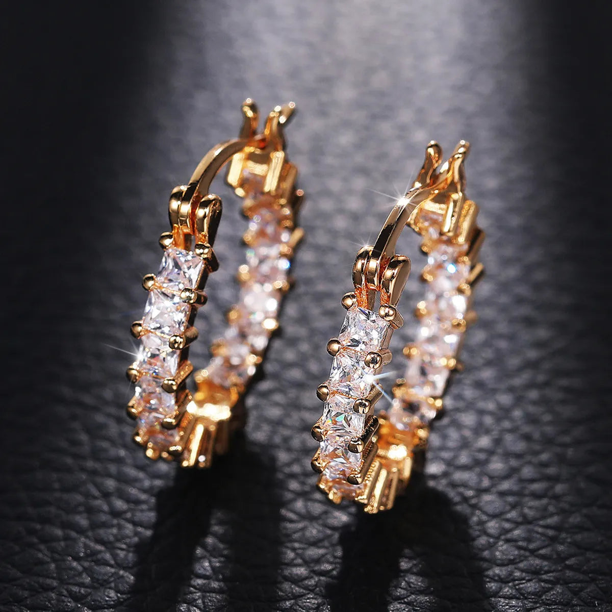 New Zircon Thin Female European And American Copper Gold-plated Fashion Copper Earrings