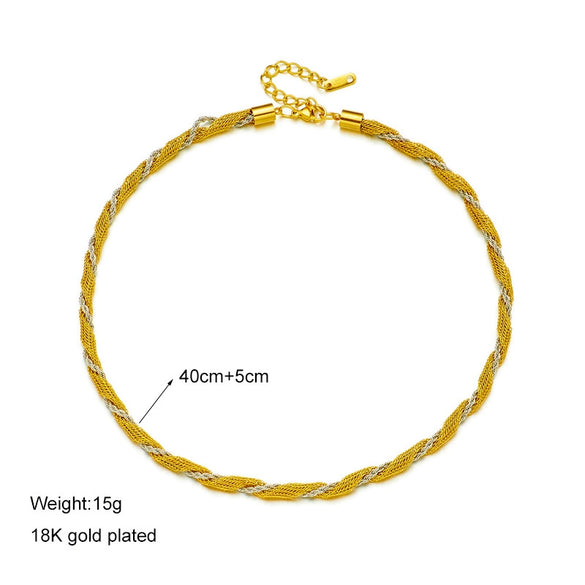 Niche Contrasting Color Mesh Twist Chain Stainless Steel Heavy Industry Punk Hiphop Clavicle Necklace With Electroplating