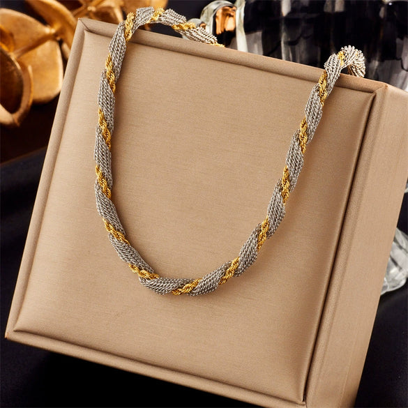 Niche Contrasting Color Mesh Twist Chain Stainless Steel Heavy Industry Punk Hiphop Clavicle Necklace With Electroplating