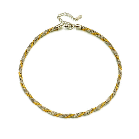 Niche Contrasting Color Mesh Twist Chain Stainless Steel Heavy Industry Punk Hiphop Clavicle Necklace With Electroplating